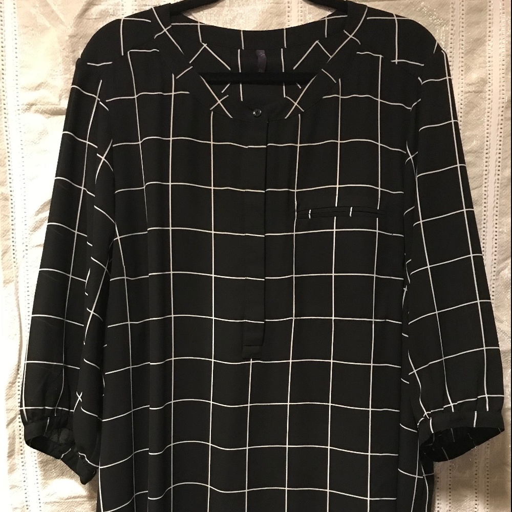 NYDJ Blouse 2X - Black White Windowpane
